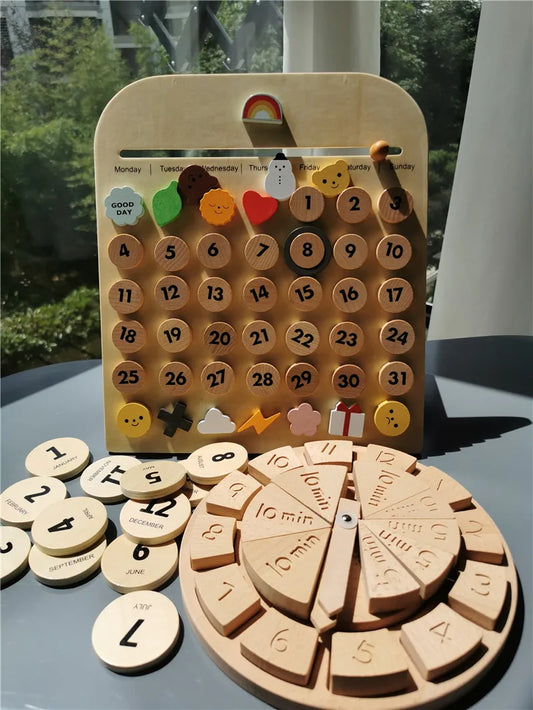 Wood Magnetic Calendar, Clock