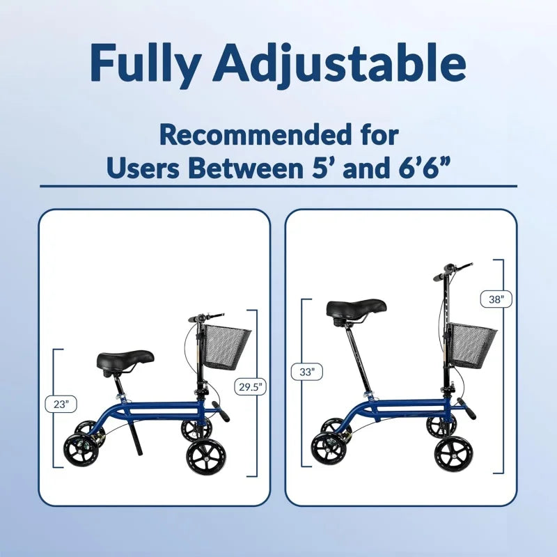 KneeRover Steerable Seated Scooter Mobility Knee Walker - Sitting Scooter with Leg Rest and Comfortable Gel Seat - Knee Walking