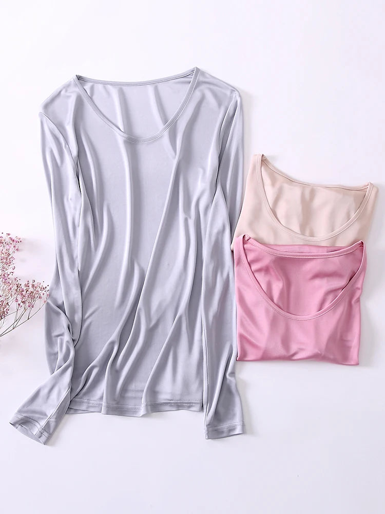 Women Basic Shirt Real Silk