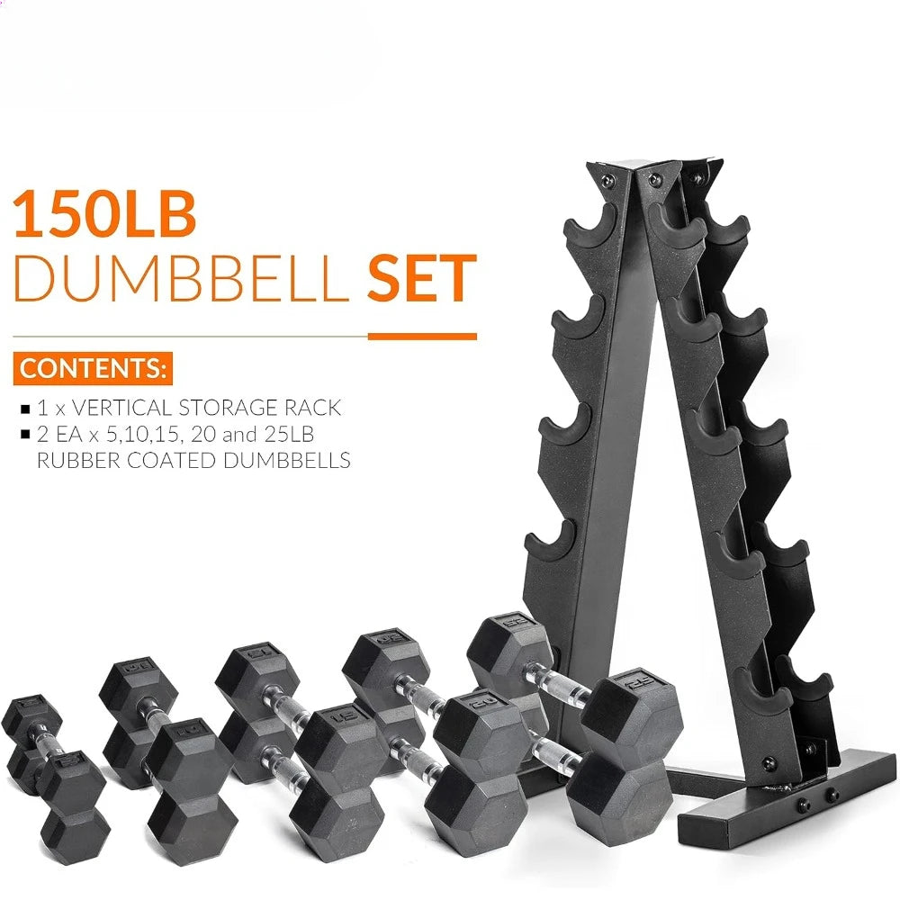 Dumbbell Set with Rack | Multiple Options in 150lbs and 210lbs