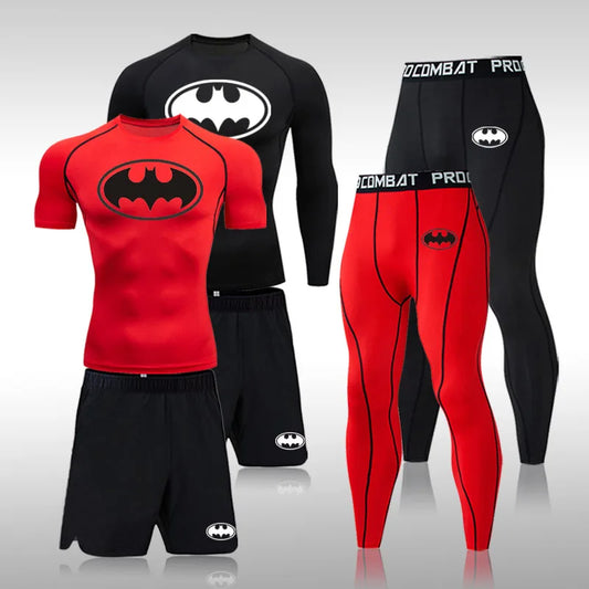 Men's Compression Sportswear Suits, Black, Red