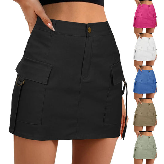 Low Waist Cargo Skirt Women Solid Button Mini Skirt With Pockets Fashion Casual Wrapped Hip A Line Skirt Y2k Girl Streetwear