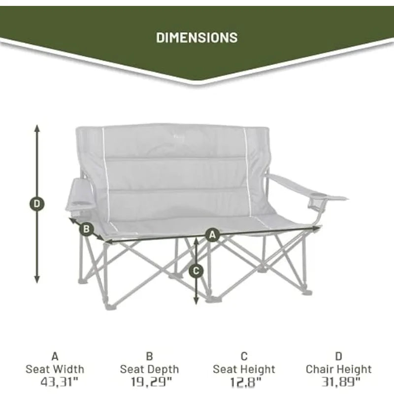 2 Person Folding Loveseat Comfortable Double Foldable Camping Chair Folding Lawn chairs for Outside, Grey