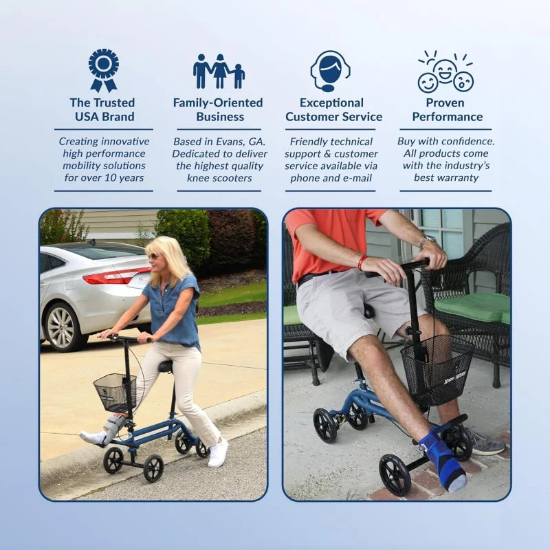 KneeRover Steerable Seated Scooter Mobility Knee Walker - Sitting Scooter with Leg Rest and Comfortable Gel Seat - Knee Walking